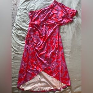 Pink and red one shoulder dress
